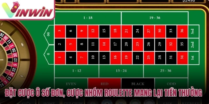 Cược số đơn và cược nhóm trong roulette có mức trả thưởng cao hơn nhưng khó trúng hơn