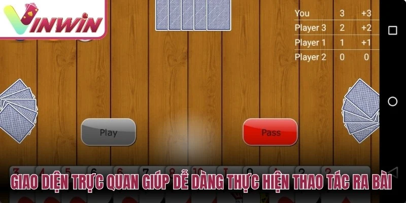 Giao diện cách chơi Tiến Lên Vinwin với 13 lá bài thời gian ra bài và quyền chặn bài